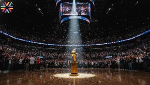 Who will win the NBA Championship 2026 concept image with trophy