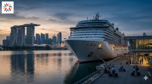 Disney Adventure cruise ship docked at Marina Bay Cruise Centre Singapore after the 2026 sailing cancellation