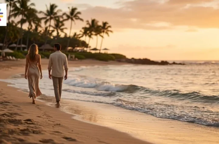 A private Hawaiian beach scene representing Kendall Jenner and Jacob Elordi dating rumors after reported 2026 sightings.
