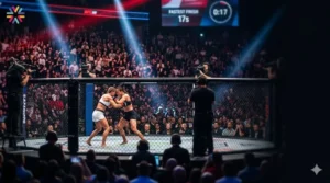A packed MMA arena representing Netflix MMA viewership in 2026 after Ronda Rousey’s 17-second fight.