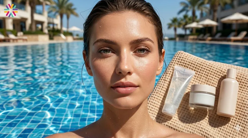 Pool proof makeup inspired by the take her swimming makeup trend and waterproof summer beauty 2026.