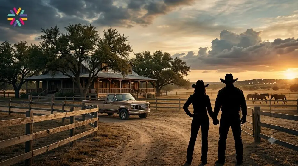 Cinematic South Texas ranch scene representing Dutton Ranch, the Yellowstone sequel spin-off about Rip and Beth