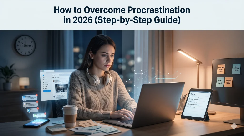 How to overcome procrastination in 2026 productivity and focus concept image